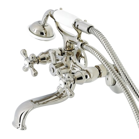 Kingston Brass KS225PN Tub Wall Mount Clawfoot Tub Faucet with Hand Shower, Polished Nickel KS225PN